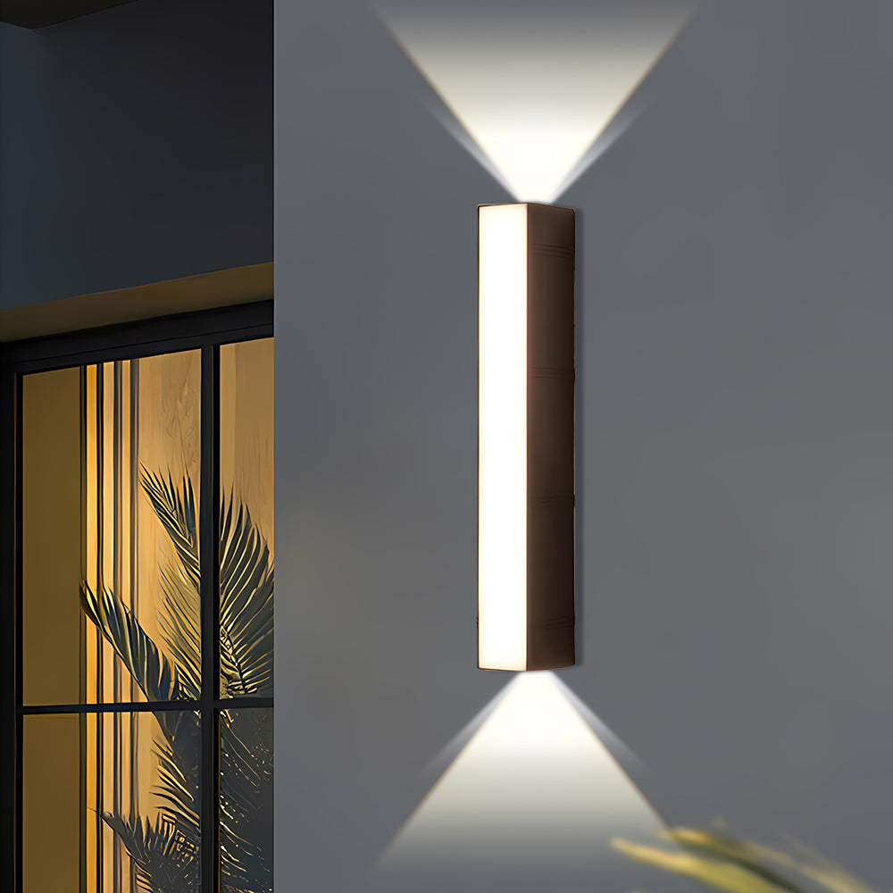 Pair of modern weatherproof LED wall lights, offering balanced and stylish outdoor illumination.