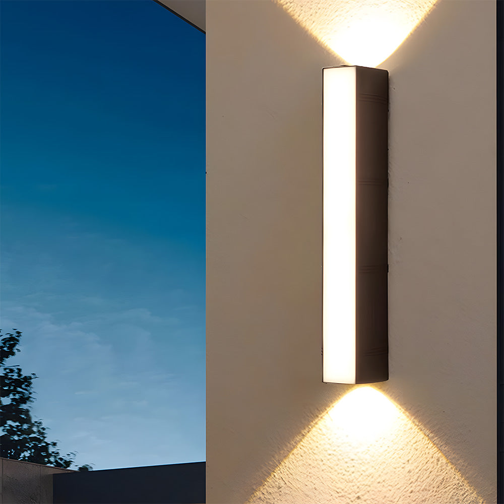 Sleek modern design LED wall light, enhances exterior aesthetics and provides efficient lighting.
