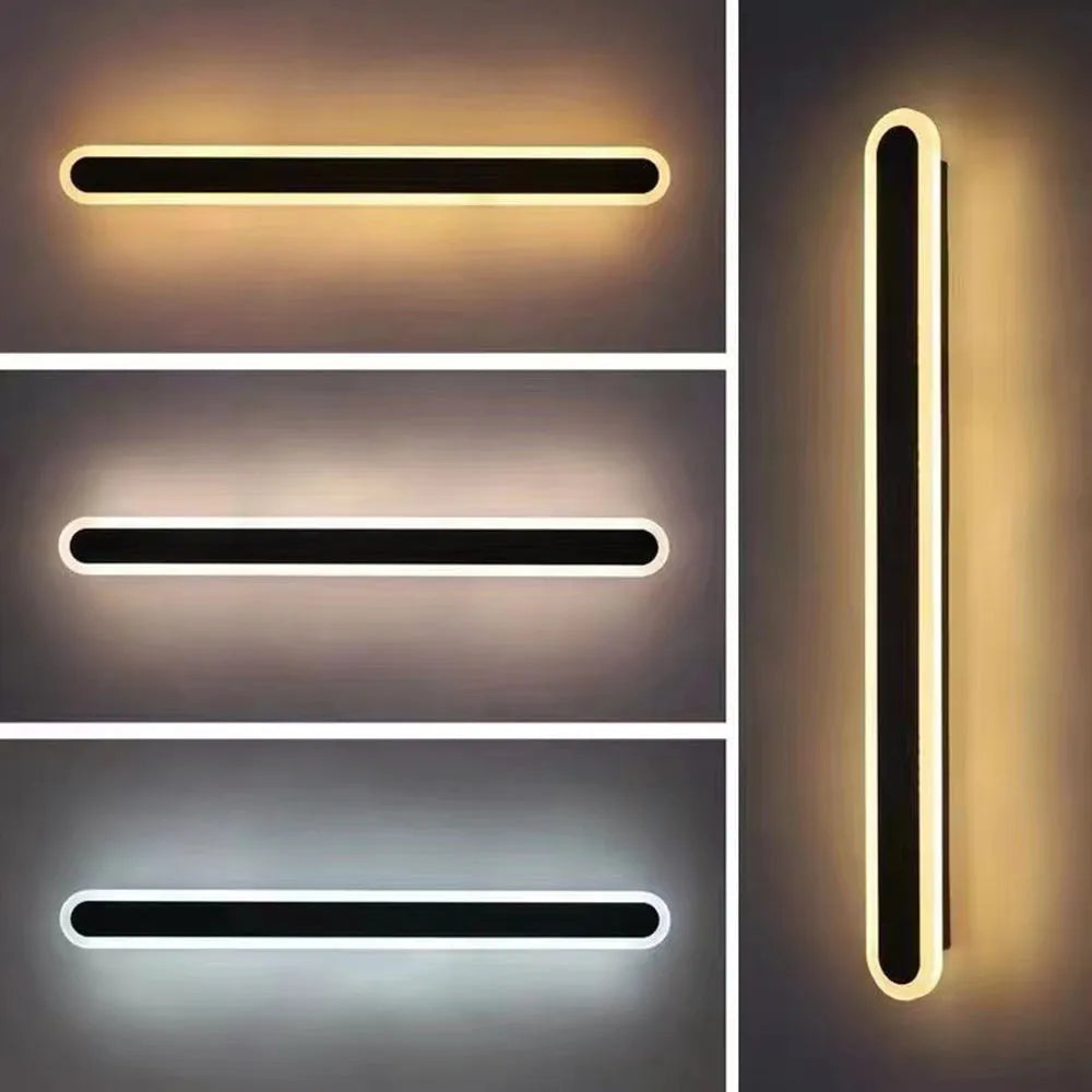 Dimmable LED outdoor wall sconce with modern linear design, perfect for controlled exterior lighting.