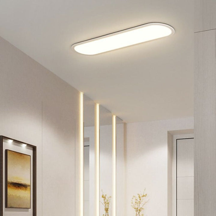 Versatile oval LED ceiling light with color changing, great for any contemporary room.