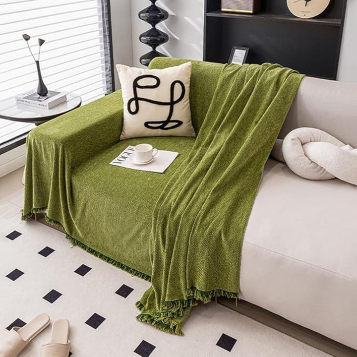 Durable modern sofa slipcover, solid color. Pet-friendly couch protector for stylish, clean living room furniture.