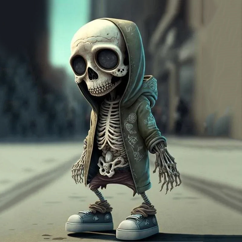 Contemporary skeleton figurine, unique skull decor for gothic-inspired homes, fantasy collections, or special gifts.