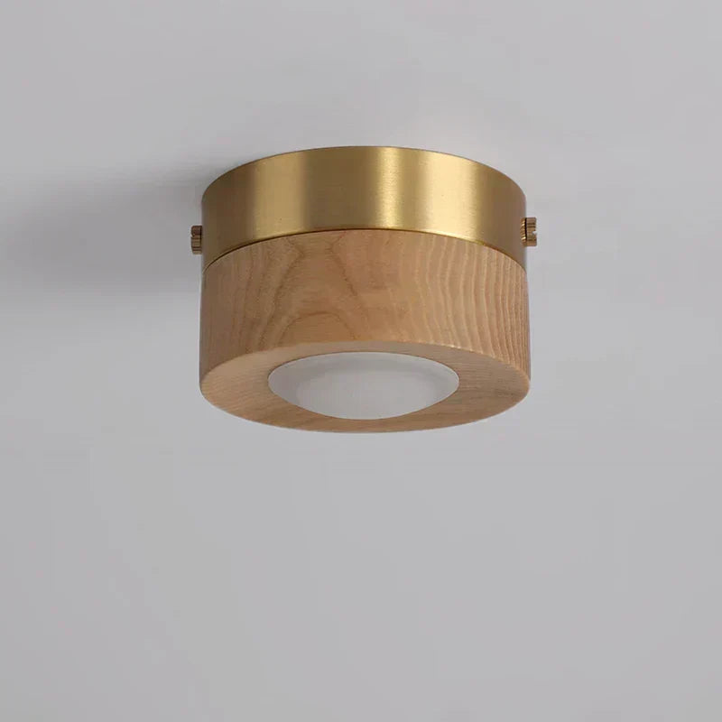 Stylish ash wood LED ceiling light, round shape. Perfect modern lighting for bedrooms & hallways.