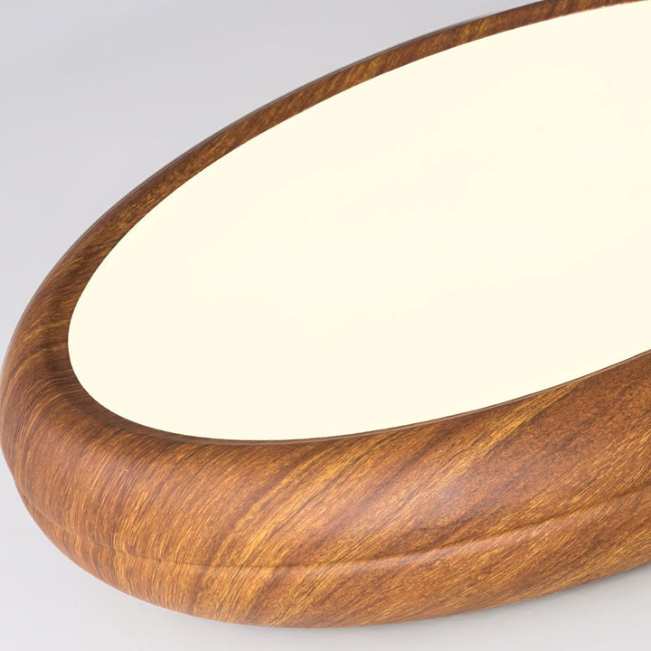 Wood grain finish modern round LED flush mount ceiling light, unique design.
