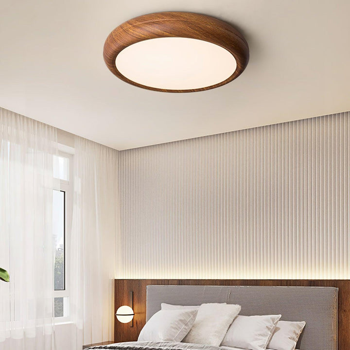 Dimmable modern round LED flush mount, versatile interior lighting solution.