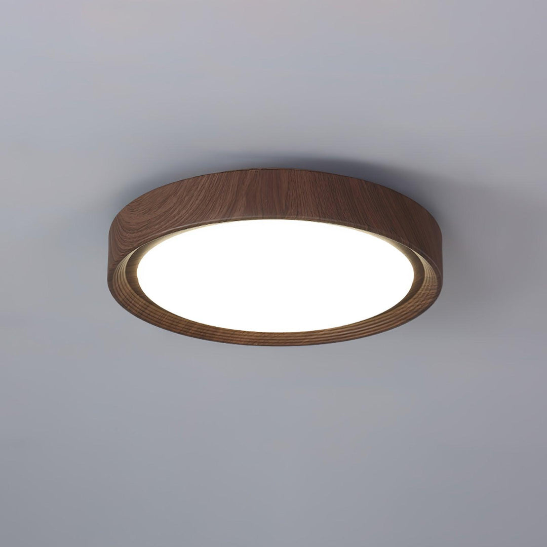 Round LED flush mount ceiling light, modern, offering warm or cold light.