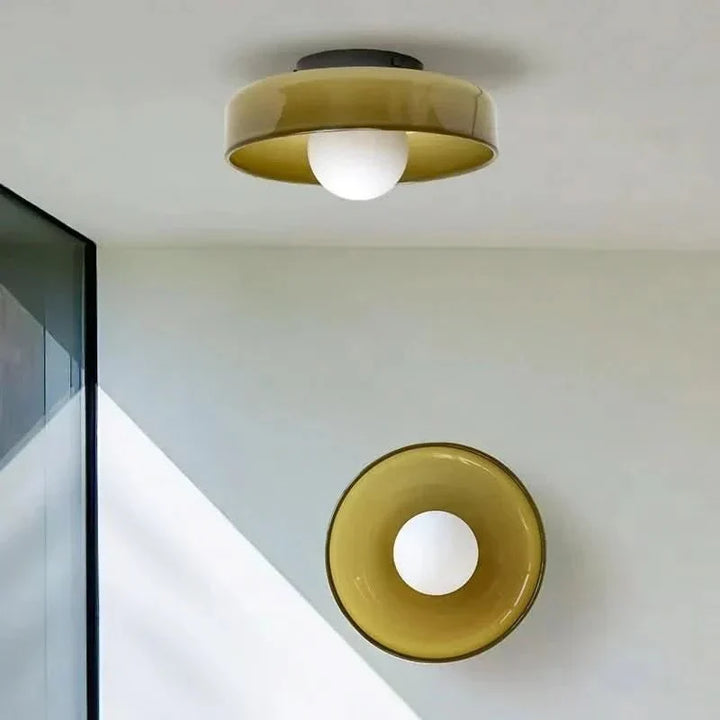Sleek white glass ceiling lamp, modern Nordic design, elegant indoor lighting for any contemporary home.
