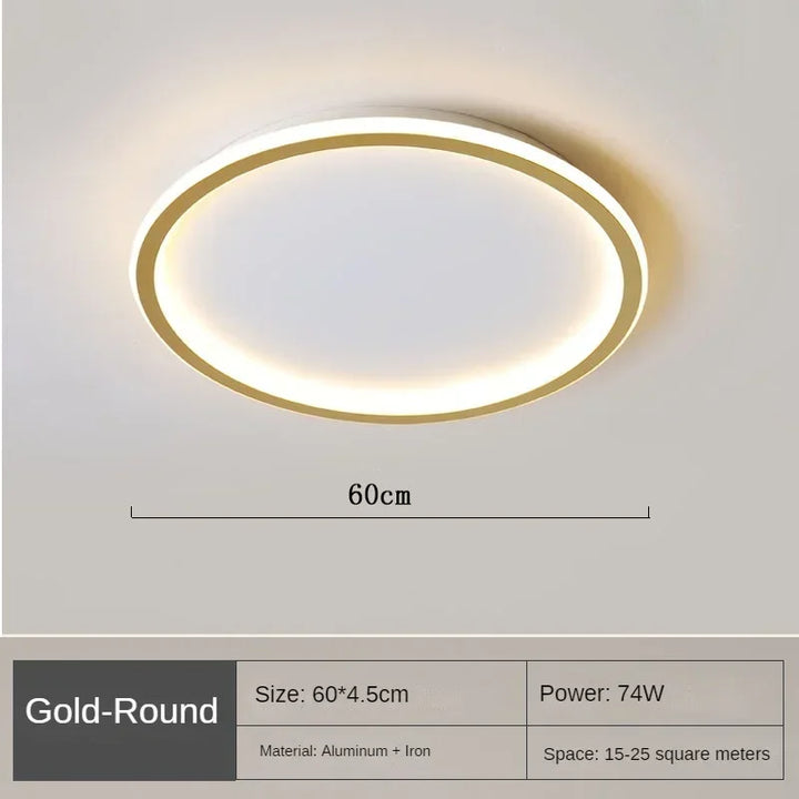 Clean white modern LED ceiling light, round Scandinavian design, blends with any home decor.
