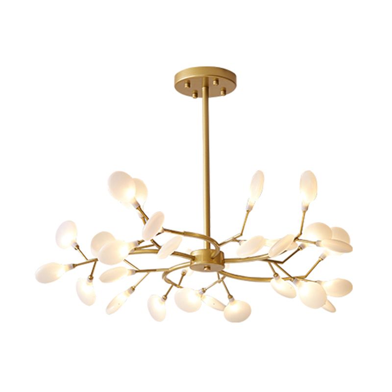 Gold finish branch chandelier, modern interior lighting statement piece.