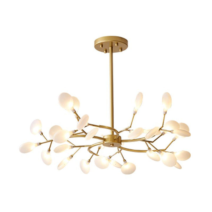 Gold finish branch chandelier, modern interior lighting statement piece.