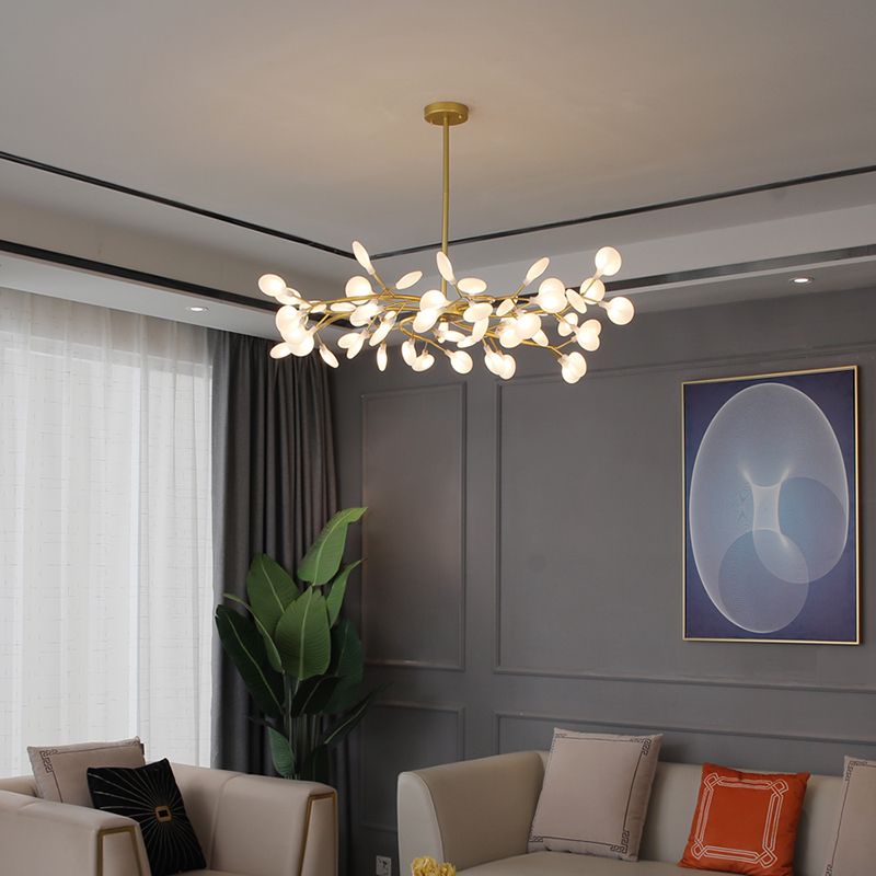 LED sculptural ceiling light, gold finish, inspired by tree branches.