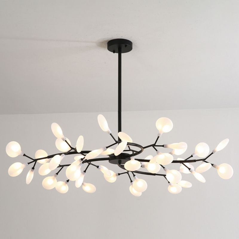 Sleek black modern branch chandelier, ideal for dining room or living area.