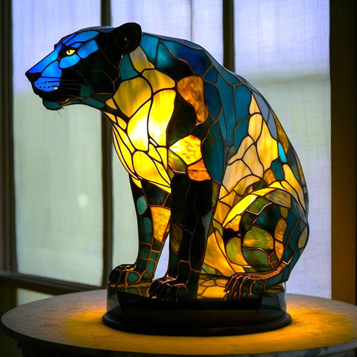 Unique design LED table lamp, a striking sculptural piece providing ambient light.