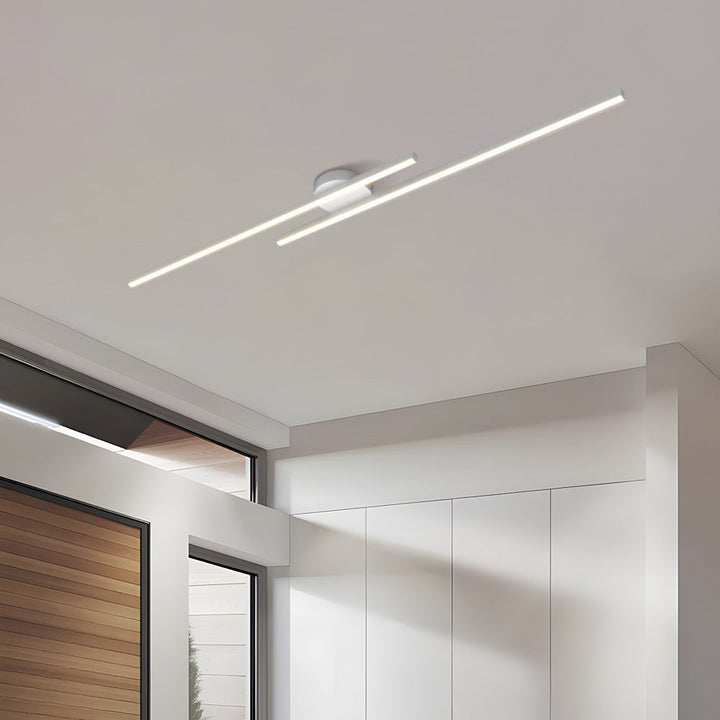 Contemporary LED semi-flush ceiling fixture, modern home interior lighting.