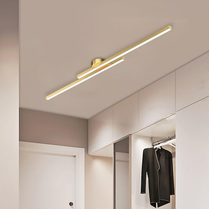 Abstract modern LED semi-flush light, energy efficient for artistic home illumination.