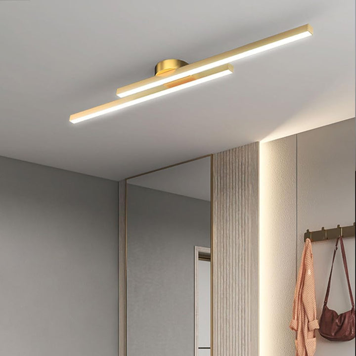 Chrome modern LED semi-flush ceiling light, sleek and contemporary interior lighting.