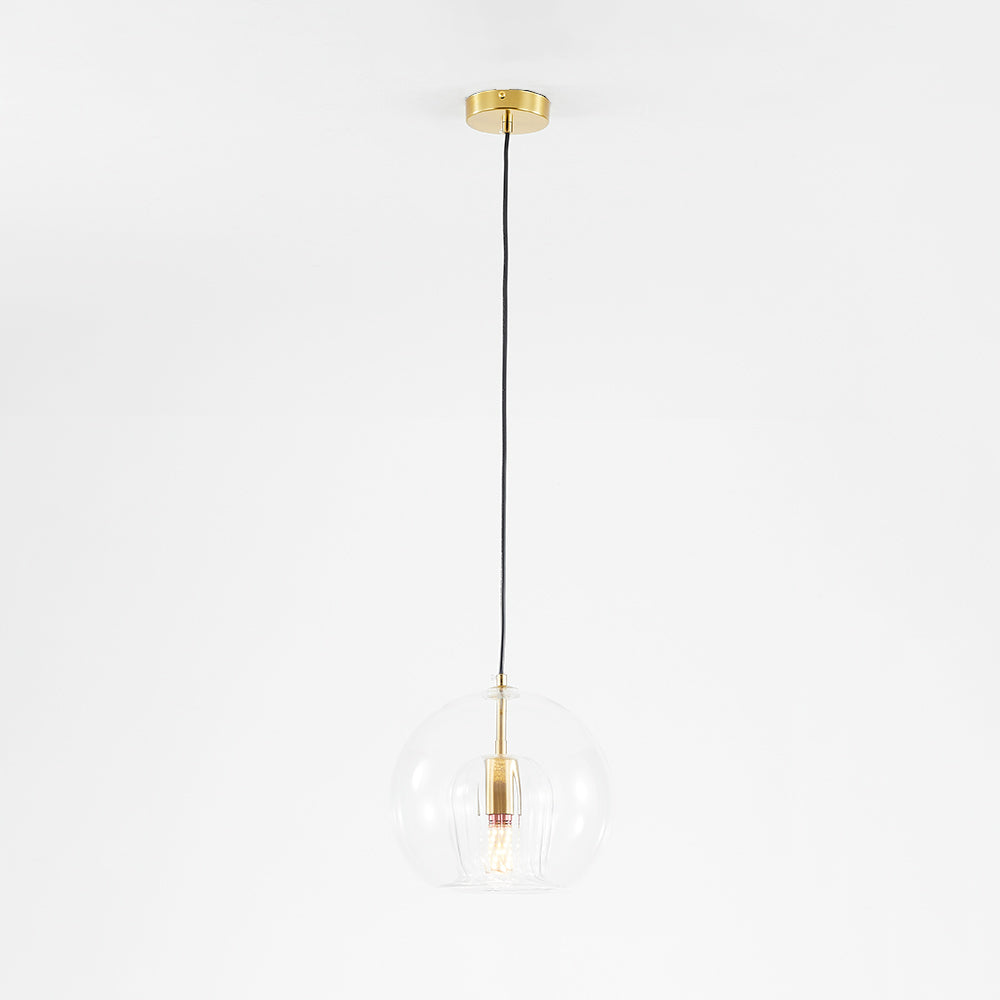 Minimalist spherical glass pendant, a modern adjustable light for elegant home ambiance.