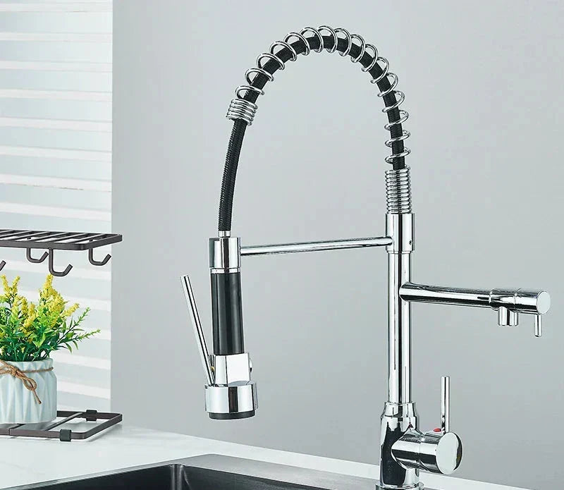 Versatile kitchen faucet with 360° swivel and dual spray for easy dishwashing & kitchen tasks in a modern home.