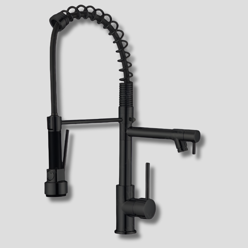New modern stainless steel swivel kitchen faucet featuring a dual spray, ideal for a stylish kitchen upgrade.