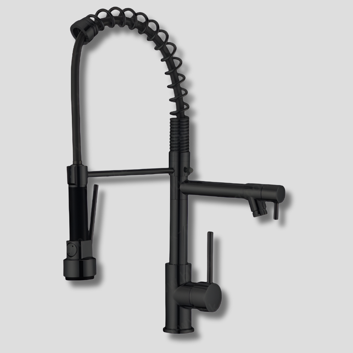 New modern stainless steel swivel kitchen faucet featuring a dual spray, ideal for a stylish kitchen upgrade.