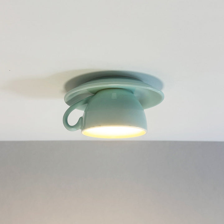 Compact Teacup Flush Mount Ceiling Lamp; elegant modern lighting for bedroom or dining room decor.