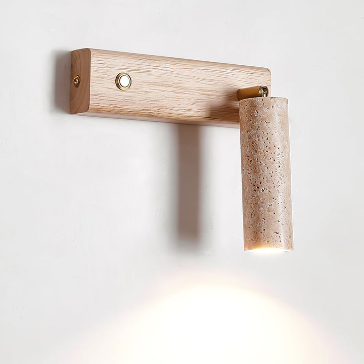 Modern home decor: Indoor wall lamp with unique travertine & wood design, a stylish accent piece.