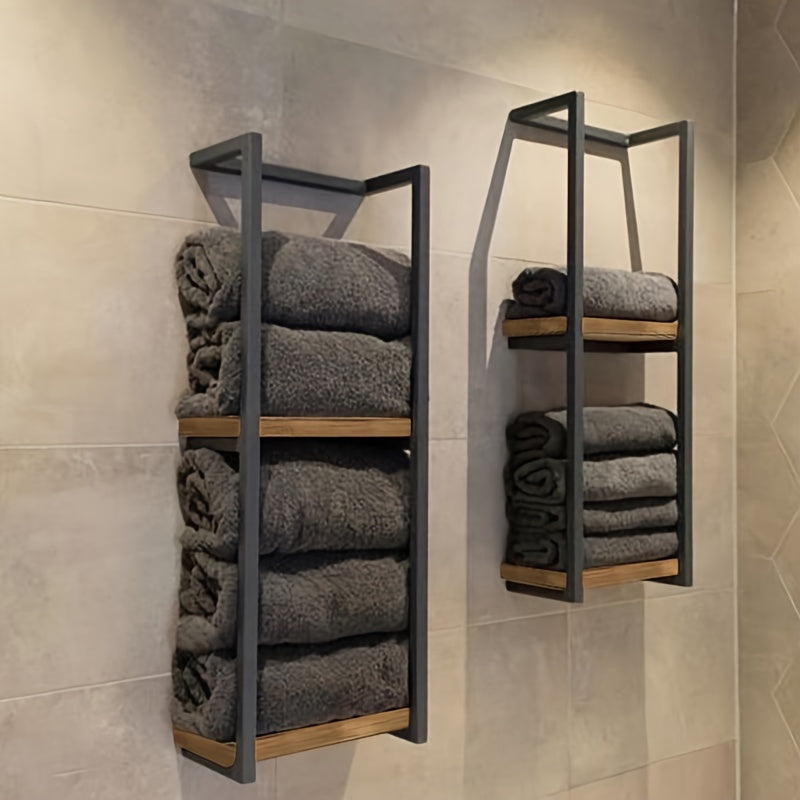 Modern two-tier stainless steel bathroom towel rack, wall-mounted for space-saving organization.
