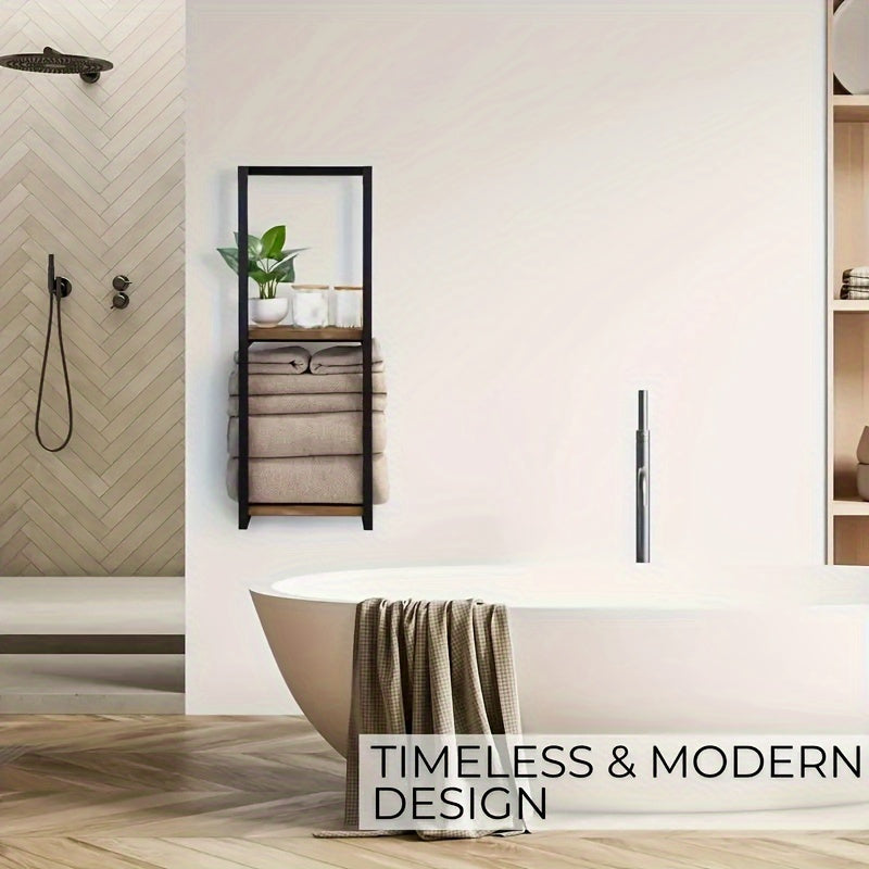Practical two-tier stainless steel towel rack, a wall-mounted space saver for keeping bathrooms organized.