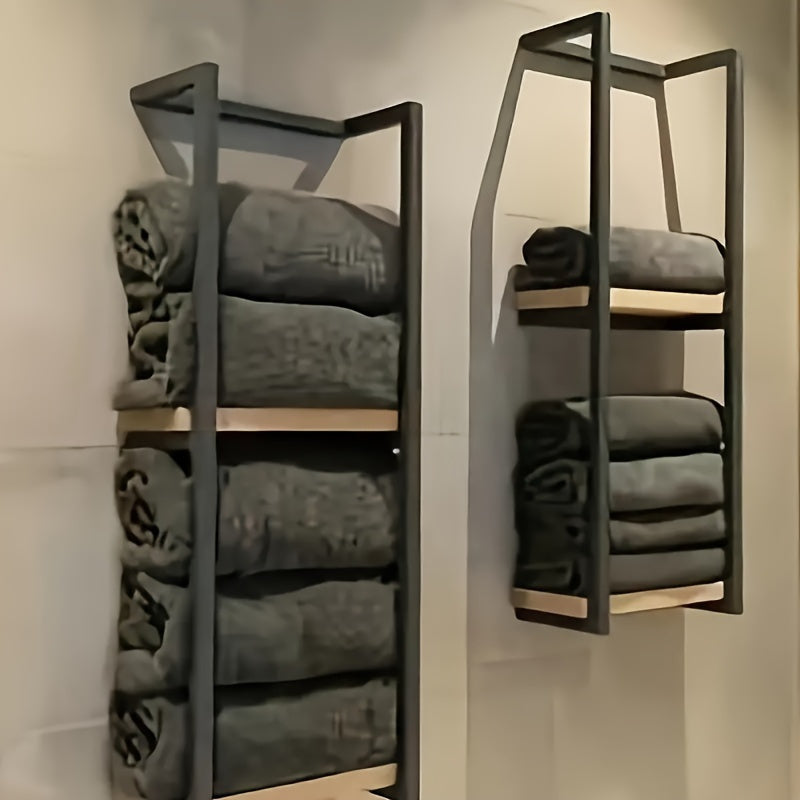 Sleek stainless steel two-tier bathroom towel rack, a modern wall-mounted accessory for any home.