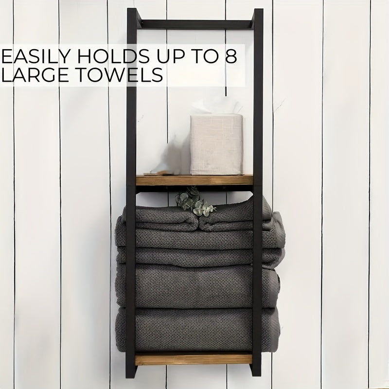 Achieve a tidy bathroom with this modern two-tier wall-mounted towel rack, enhancing storage.