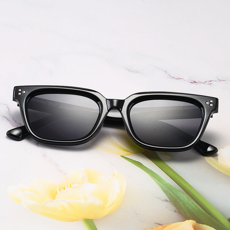 Chic black frame sunglasses, lightweight and trendy eyewear for daily casual wear.