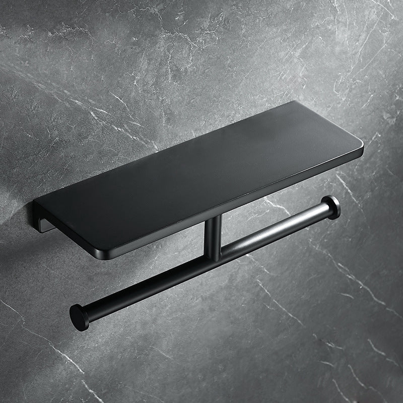 Modern gun grey toilet paper holder, wall-mounted, includes a convenient storage shelf for your phone.