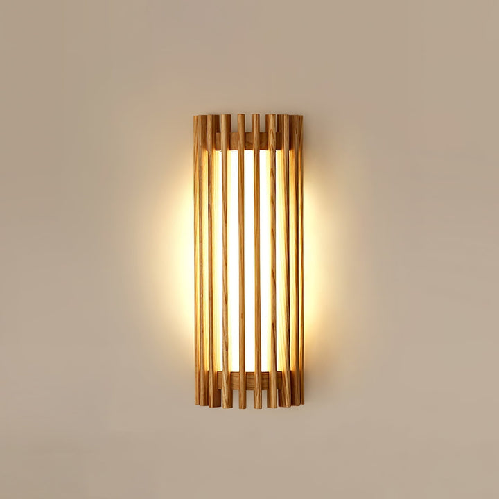 Walnut wood indoor wall lamp, modern LED ambient light for hallways.