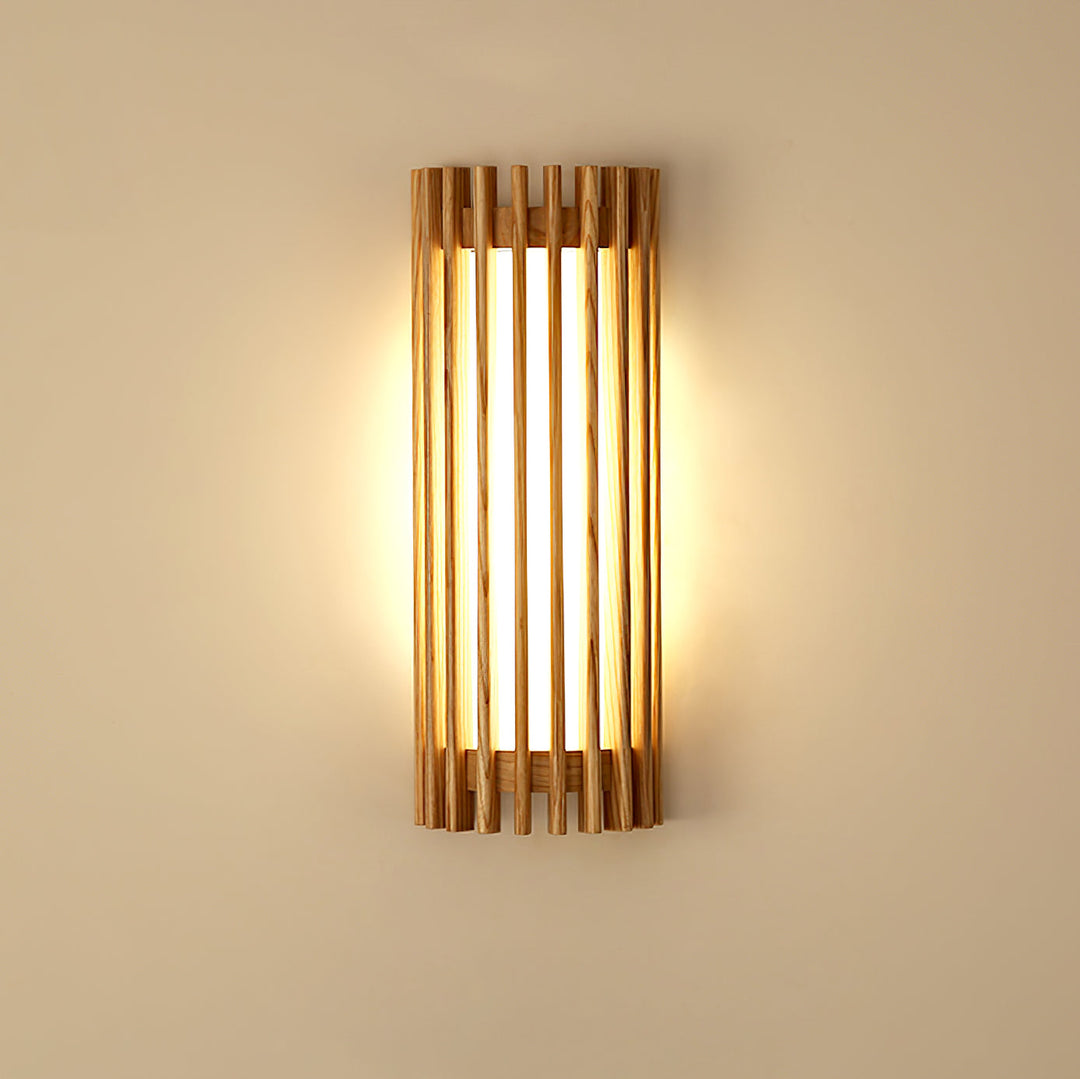 Indoor ambient wall light, modern wood design, perfect for home decor.