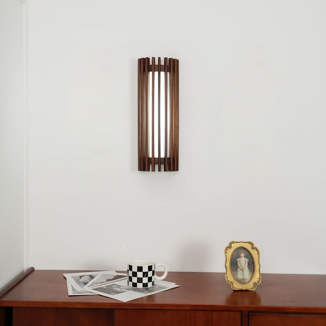 Sleek modern indoor lamp, wood design, ambient LED lighting solution.