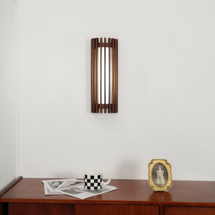 Sleek modern indoor lamp, wood design, ambient LED lighting solution.
