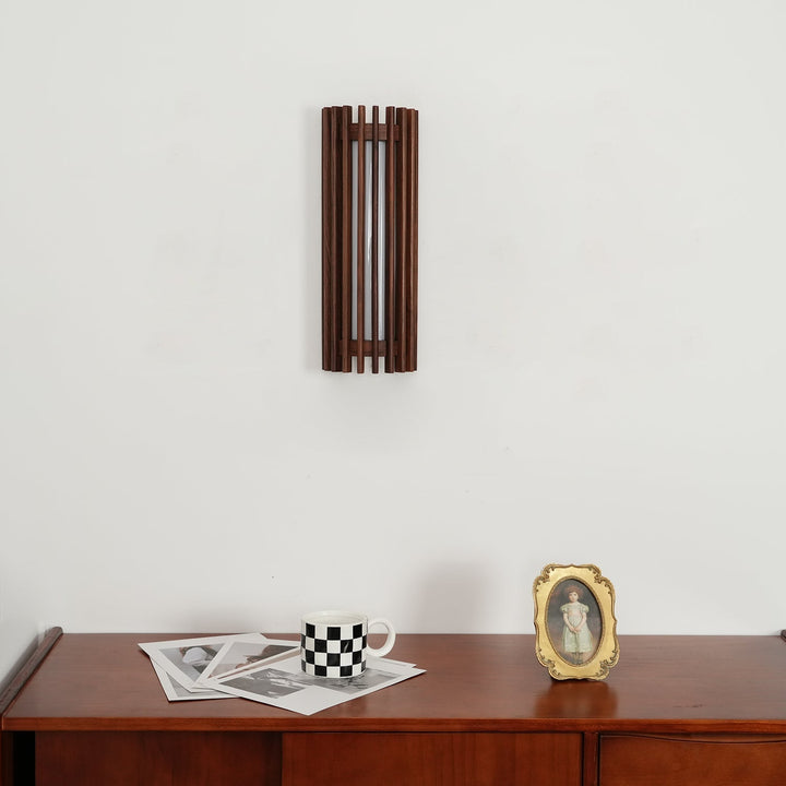Modern indoor LED wall fixture, elegant wood design, perfect ambient light.