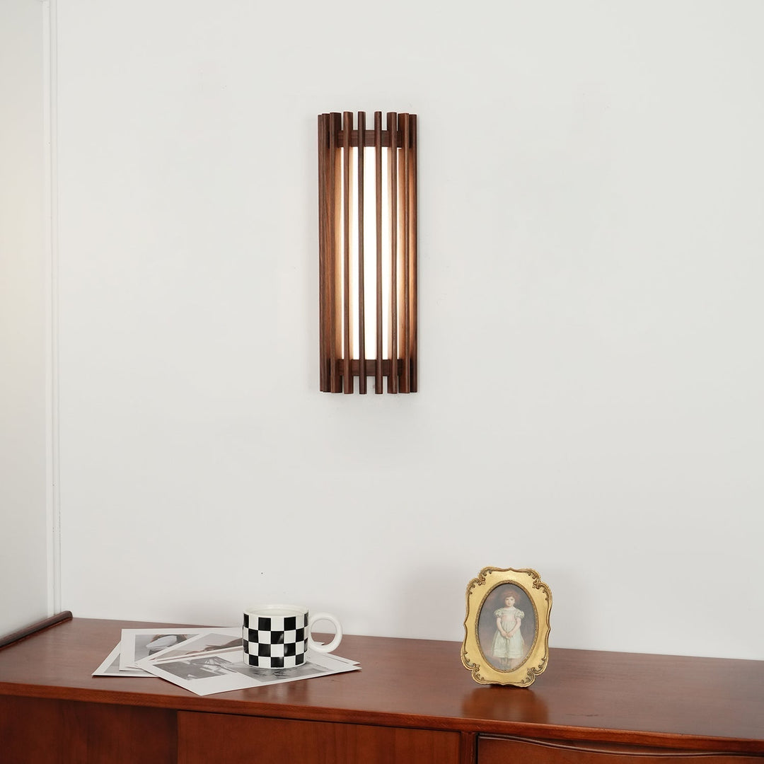 Modern wood wall lamp, stylish LED lighting solution for any indoor room.