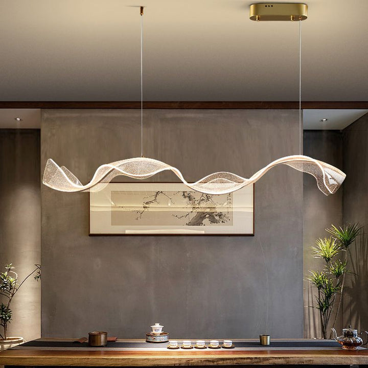 Contemporary Wave LED pendant, perfect for modern living rooms, dining areas, or kitchen islands.