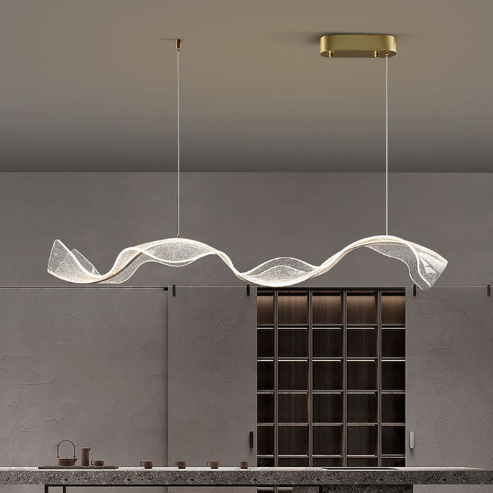 Artistic Wave LED pendant light with a unique flowing design, ideal for modern home decor.
