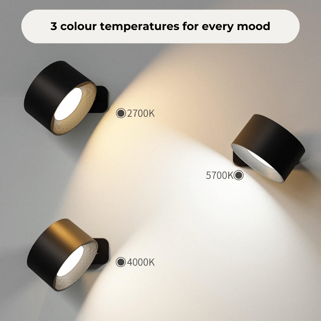 Functional wireless LED wall light, magnetic, 360° adjustable beam, easy touch control. Hallway ready.