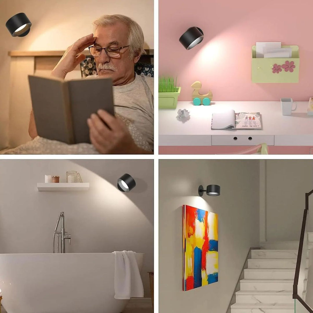Rechargeable LED wall lamp, magnetic for easy install. Wireless, touch dimming, modern home decor.