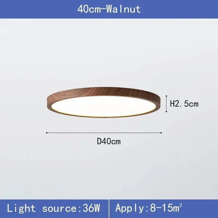 Adjustable glow, circular LED ceiling light, natural wood finish, modern home decor.