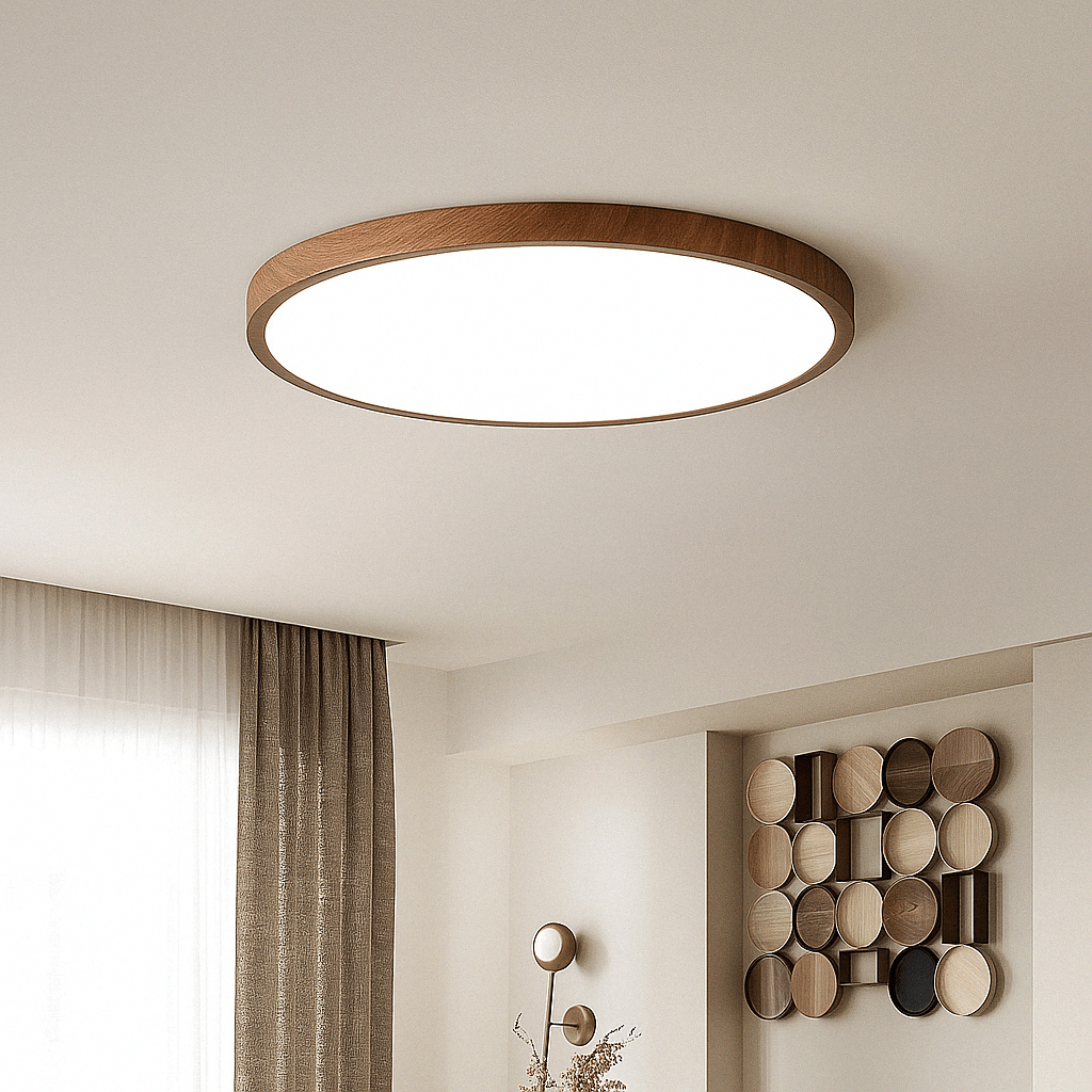Energy-efficient wooden LED ceiling light, sleek design, perfect for modern home lighting.