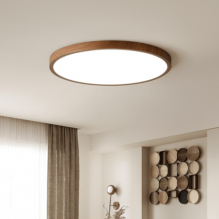 Energy-efficient wooden LED ceiling light, sleek design, perfect for modern home lighting.