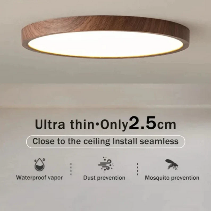 Sleek wood LED ceiling light, energy-saving and perfect for modern home decor.