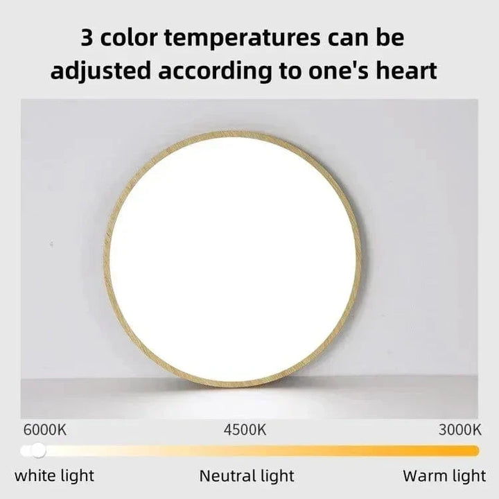 Modern home lighting: sleek wooden LED ceiling lamp with adjustable brightness.