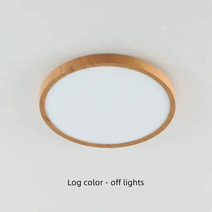 Energy-efficient LED ceiling light, wood grain finish, perfect for contemporary homes.
