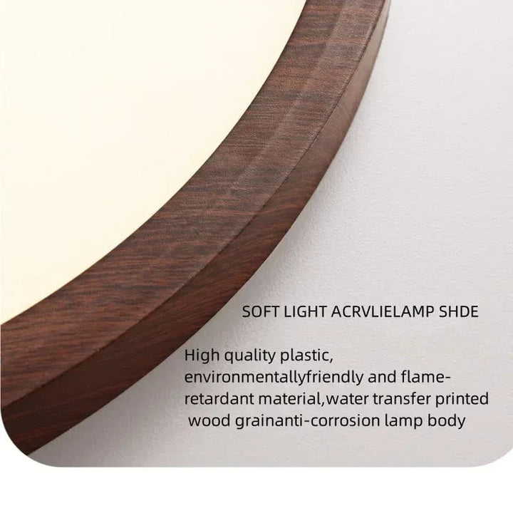 Elegant wooden LED ceiling lamp, sleek, circular, providing adjustable and efficient light.