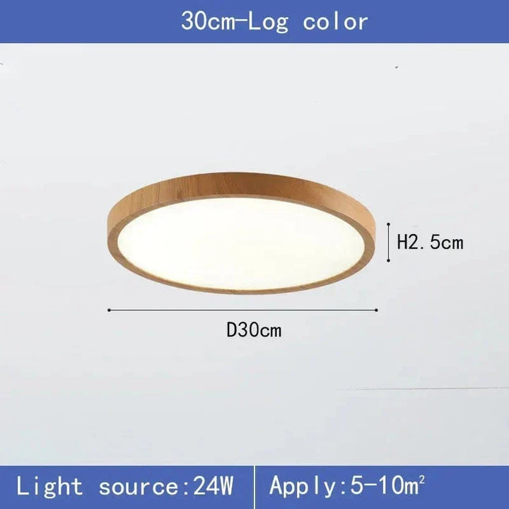 Modern wood LED ceiling lamp, ultrathin profile, elegant interior lighting solution.